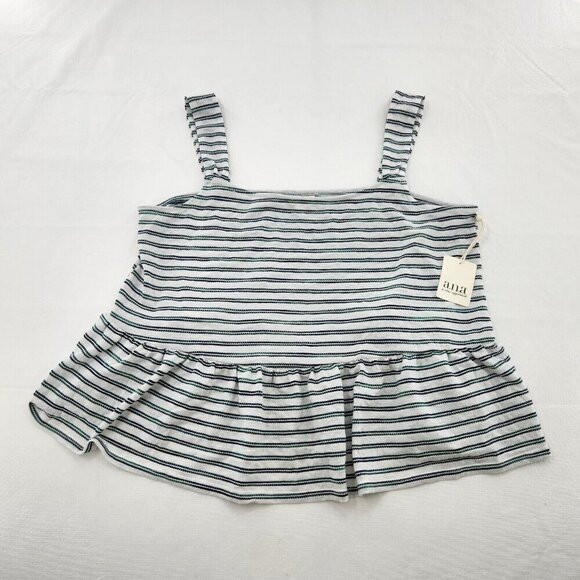 A.N.A Womans Size XL Ruffle Tank Top White Green Stripe - Picture 1 of 6